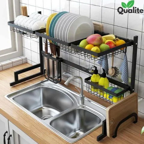 Over Sink Dish Rack – Aluminium Kitchen Shelf with Utensil Holder & Drainer Over Sink Dish Rack – Aluminium Kitchen Shelf with Utensil Holder & Drainer