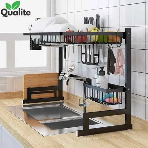 Over Sink Dish Rack – Aluminium Kitchen Shelf with Utensil Holder & Drainer Over Sink Dish Rack – Aluminium Kitchen Shelf with Utensil Holder & Drainer