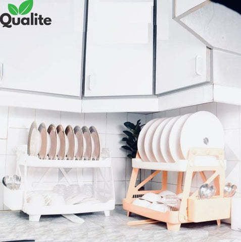 Dish Drying with a Compact, Space Saving Two Tier Rack, Premium Storage Rack Dish Drying with a Compact, Space Saving Two Tier Rack, Premium Storage Rack