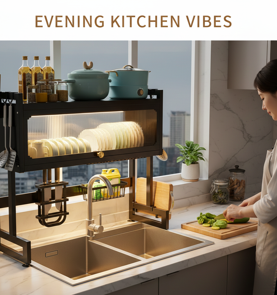 Metal Kitchen Sink Rack Large Size Dish Rack With Single Cabinet