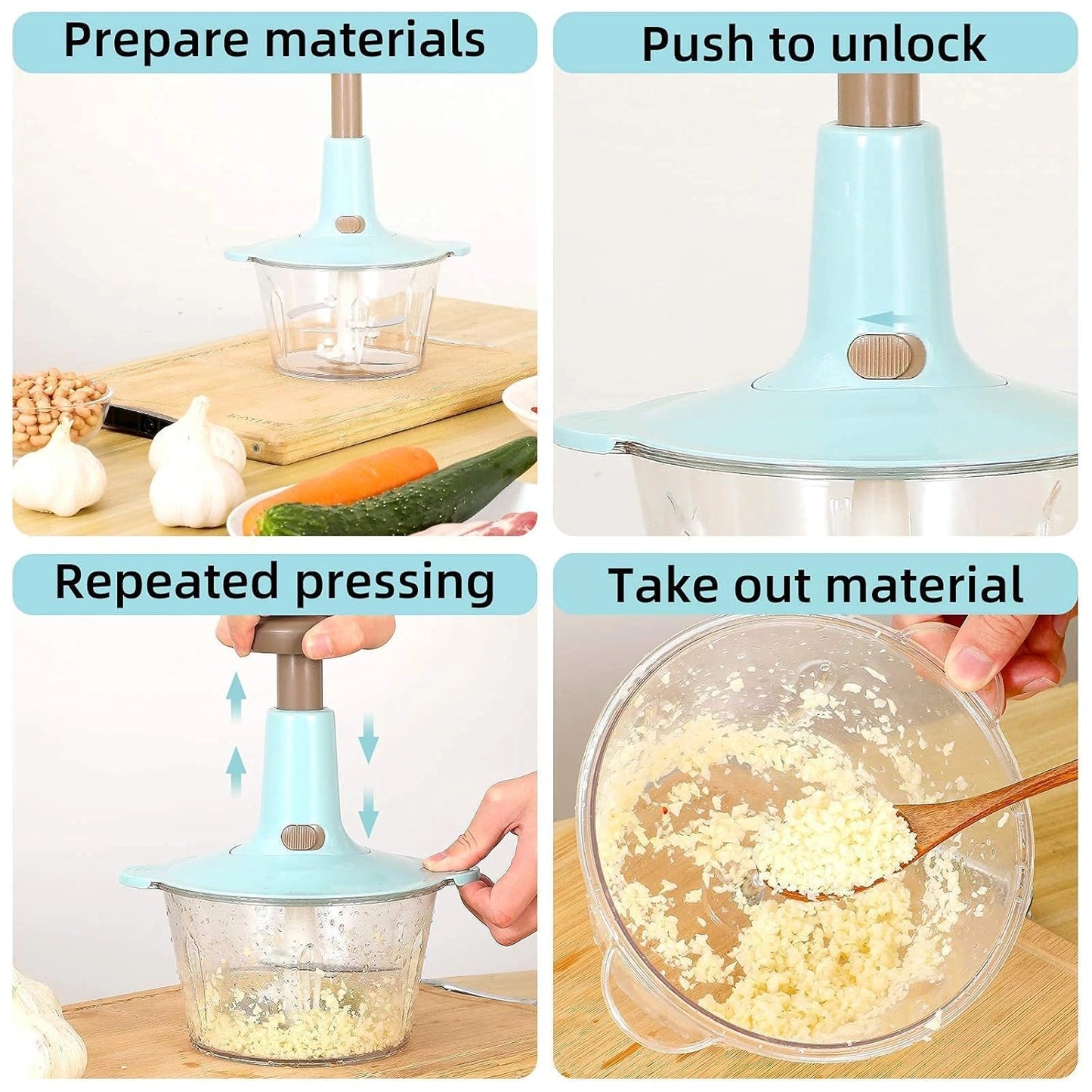 2 Liter Manual Food Chopper Vegetable Grinder Hand Press