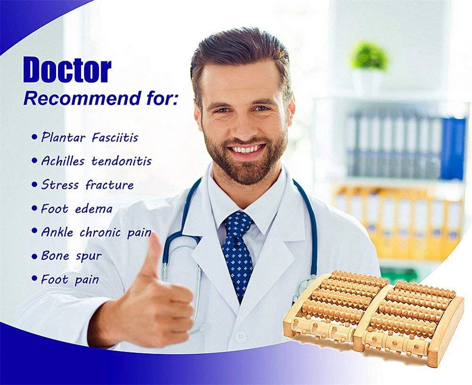 Wooden Foot Pain Massager 5 Roller Care Reflexology Relax Stress Relief