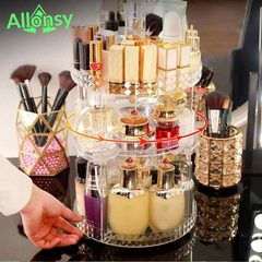 360° Rotating Makeup Organizer Elegant 2-Tier Cosmetic Organizer Makeup Rack – Stylish & Chic Storage Shelf for Vanity, Bedroom & Bathroom  Premium Multi-Functional Display Rack for Skincare, Makeup & Beauty Essentials