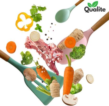 Silicone Spoon Set – Heat-Resistant, Non-Stick with Wooden Handles & Holder