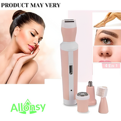 ALLONSY 4-in-1 Rechargeable Women's Skin Shaver & 3 - in -1  Grooming Kit Electric Hair Removal, Nose & Eyebrow Trimmer, Body Epilator