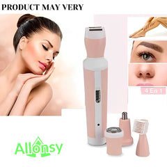 ALLONSY 4-in-1 Rechargeable Women's Skin Shaver & 3 - in -1  Grooming Kit Electric Hair Removal, Nose & Eyebrow Trimmer, Body Epilator