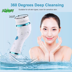 Allonsy 4 in 1 Facial Cleansing Brush & Massager Rechargeable Face Brush Set, Waterproof Electric Rotating Face Cleaner Brush, Fit for Skin Care Deep Cleansing