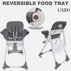 LUCRO Baby High Chair – Fordable and Adjustable Dining Chair with Reversible Food Tray, Premium Comfort, Safety, and Versatility for Infant and Toddler Feeding"