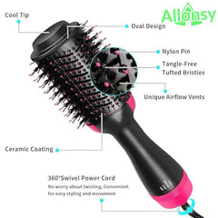 Allonsy One Step 4-in-1 Hair Brush, Straightener, and Curler for Ladies  The Perfect Hair Dryer for Girls  Versatile Hair Straightener Comb for Women All-in-One Hair Styler with Hot Air Brush  Ideal Comb for Effortless Drying, Straightening, and Curling