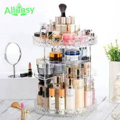 360° Rotating Makeup Organizer Elegant 2-Tier Cosmetic Organizer Makeup Rack – Stylish & Chic Storage Shelf for Vanity, Bedroom & Bathroom  Premium Multi-Functional Display Rack for Skincare, Makeup & Beauty Essentials