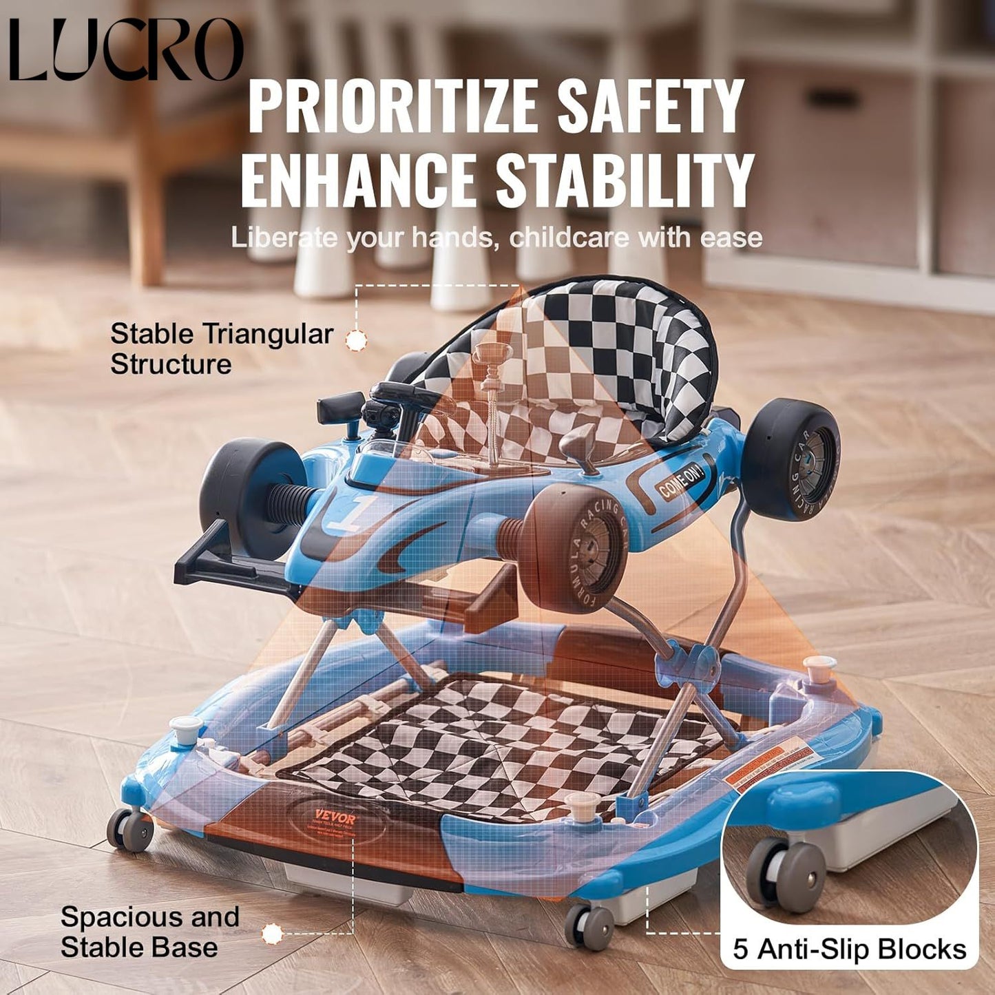 2-in-1 Formula 1 Baby Walker & Rocker with Lights & Music