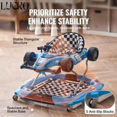 2-in-1 Formula 1 Car Baby Walker & Rocker ,Adjustable Height, Lights, Music, and Steering Wheel for Toddlers 6-24 Months babies