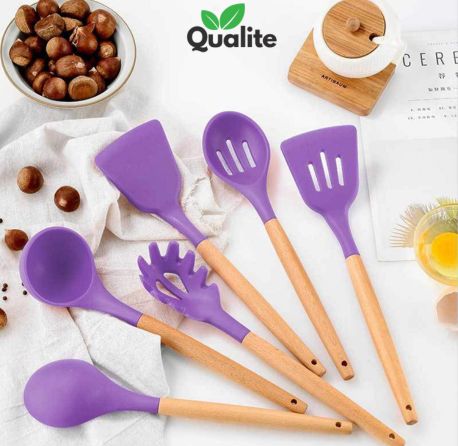 Silicone Spoon Set – Heat-Resistant, Non-Stick with Wooden Handles & Holder
