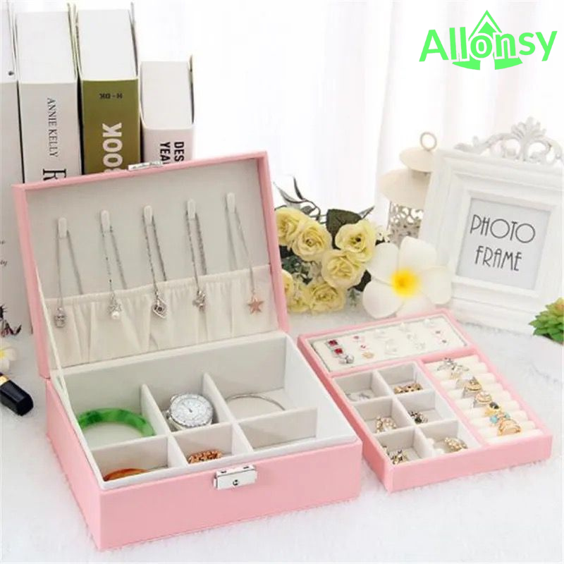 2-Layer Foldable Jewelry Organizer with Lock