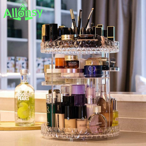 360° Rotating Makeup Organizer Elegant 2-Tier Cosmetic Organizer Makeup Rack
