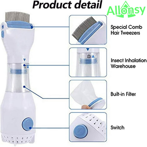 Allonsy V-Comb Electric Lice Removal Machine – 4 Filters
