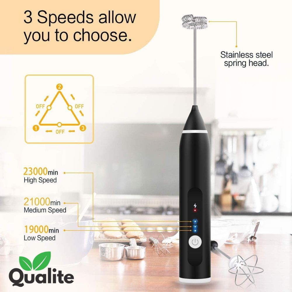 Rechargeable Handheld Milk Frother – 3-Speed Coffee & Egg Beater