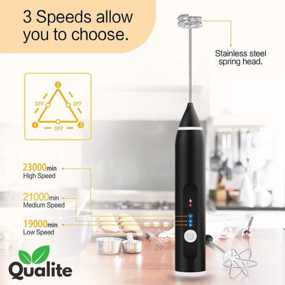 Rechargeable Handheld Milk Frother – 3-Speed Coffee & Egg Beater