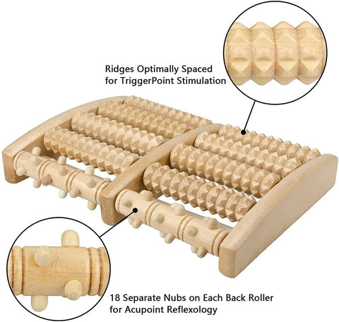 Wooden Foot Pain Massager 5 Roller Care Reflexology Relax Stress Relief
