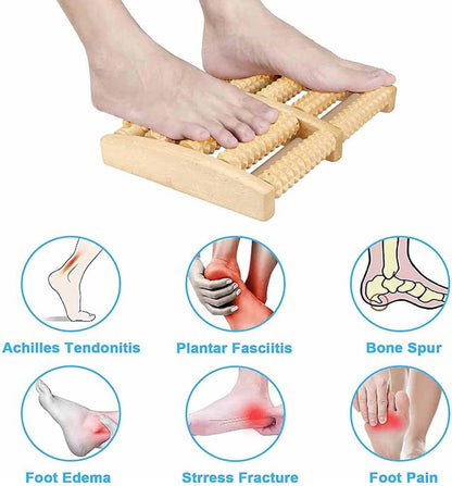 Wooden Foot Pain Massager 5 Roller Care Reflexology Relax Stress Relief