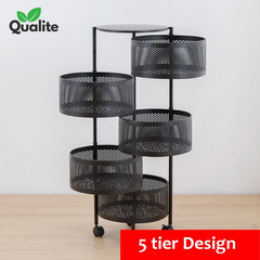 5 Layer Rolling Kitchen Storage Rack with Wheels | Multi-Function Shelf for Vegetables, Snacks, Pantry, Kitchen Organization, Storage Stand, Space Saver, and Easy Access, Vegetable rack for Kitchen.