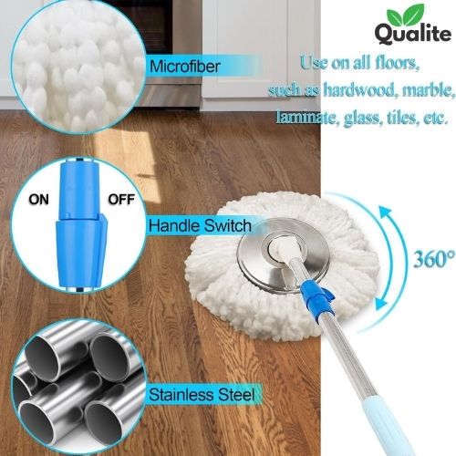 360° Rotating Spin Mop with Bucket – Stainless Steel & Microfiber
