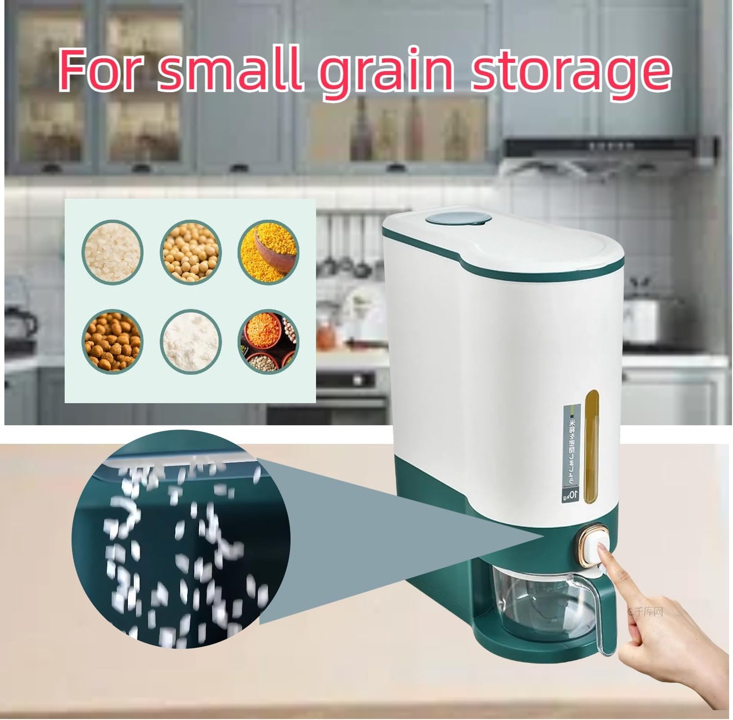 10kg Rice Dispenser – Airtight Kitchen Storage with Measuring Cup