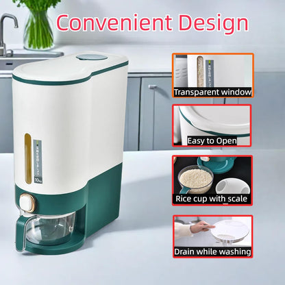 10kg Rice Dispenser – Airtight Kitchen Storage with Measuring Cup