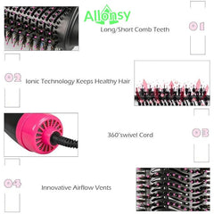 Allonsy One Step 4-in-1 Hair Brush, Straightener, and Curler for Ladies  The Perfect Hair Dryer for Girls  Versatile Hair Straightener Comb for Women All-in-One Hair Styler with Hot Air Brush  Ideal Comb for Effortless Drying, Straightening, and Curling
