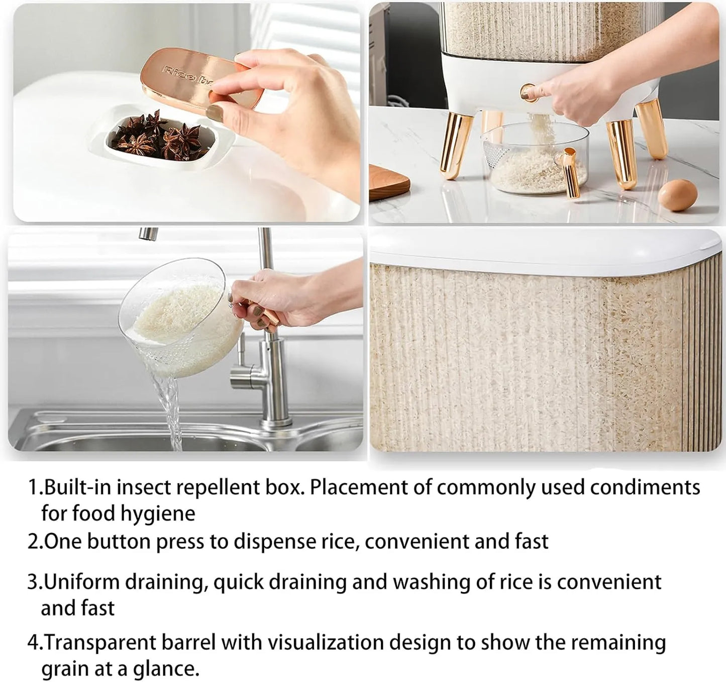 10kg Rice Dispenser Square Transparent