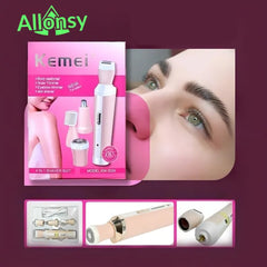 ALLONSY 4-in-1 Rechargeable Women's Skin Shaver & 3 - in -1  Grooming Kit Electric Hair Removal, Nose & Eyebrow Trimmer, Body Epilator