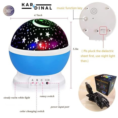 Rotating Moon Lamp – Starry Sky Projector with LED & Bluetooth