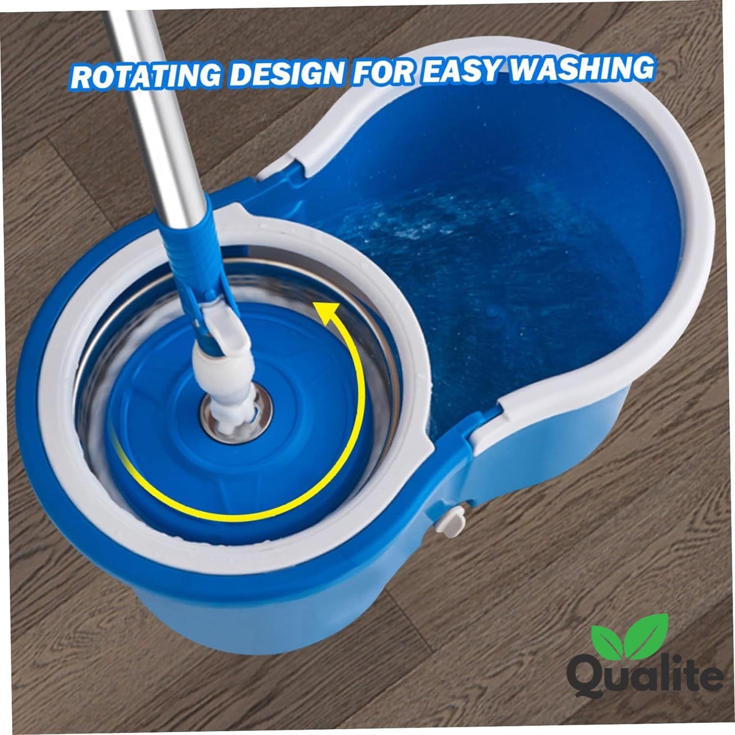 Spin Mop with 360° Rotating Head – Stainless Steel Bucket & Microfiber Refills.