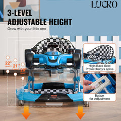 2-in-1 Formula 1 Car Baby Walker & Rocker ,Adjustable Height, Lights, Music, and Steering Wheel for Toddlers 6-24 Months babies