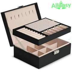 Allonsy jewellery Organizer with Locker - 2 Layers, Foldable Makeup Vanity Hanger, Hanging Holder for Earrings & Necklaces