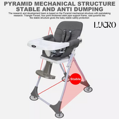 LUCRO Baby High Chair – Fordable and Adjustable Dining Chair with Reversible Food Tray, Premium Comfort, Safety, and Versatility for Infant and Toddler Feeding"