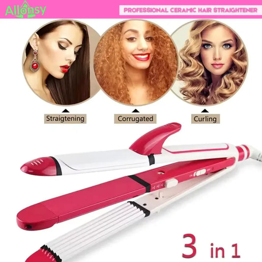 Professional 3-in-1 Hair Styler – Straightener, Curler & Dryer