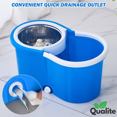 Spin Mop with 360° Rotating Head – Stainless Steel Bucket & Microfiber Refills.