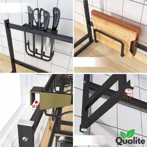 Over Sink Dish Rack – Aluminium Kitchen Shelf with Utensil Holder & Drainer