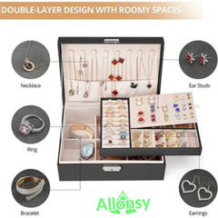 Allonsy jewellery Organizer with Locker - 2 Layers, Foldable Makeup Vanity Hanger, Hanging Holder for Earrings & Necklaces