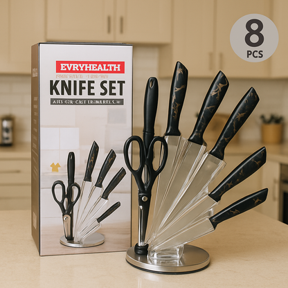 8 PCS Stainless Steel Kitchen Knife Set with 360° Rotating Stand