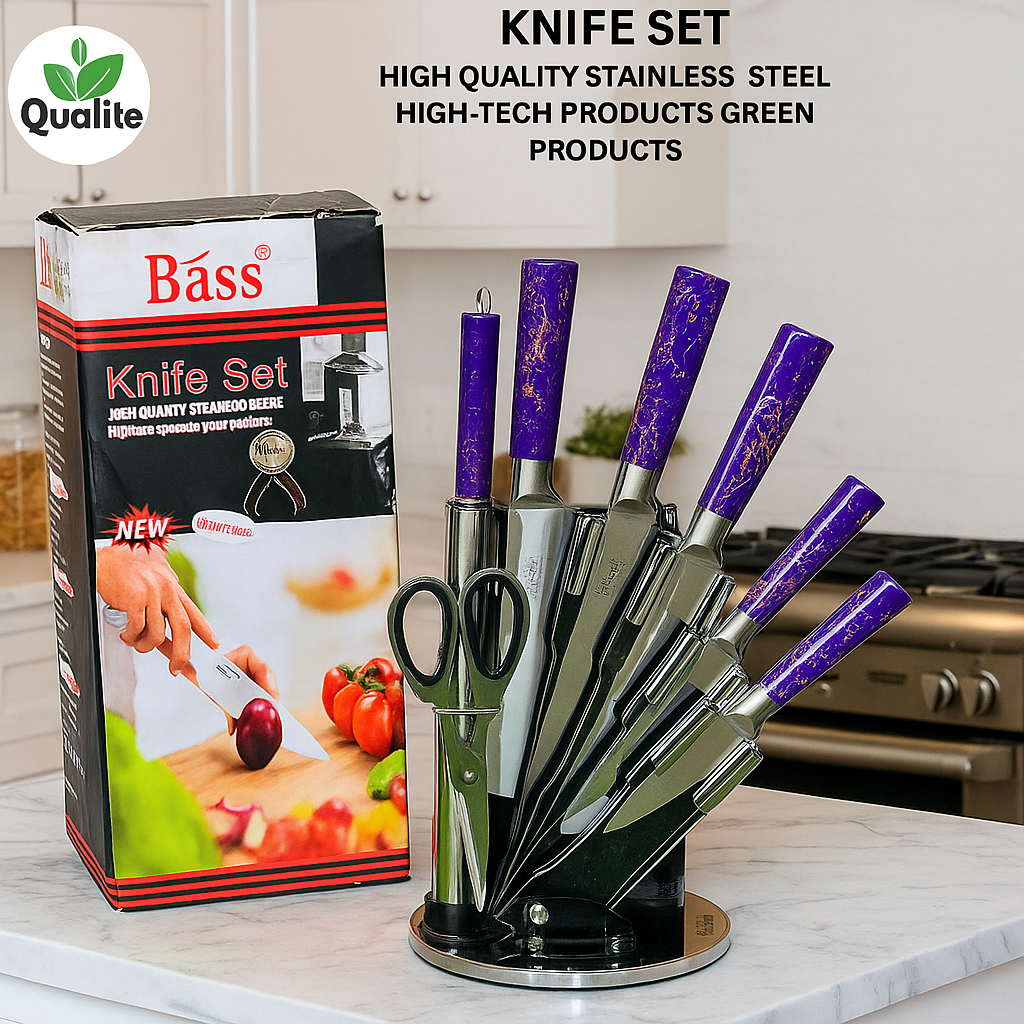 8 PCS Purple Design Kitchen Knife Set with 360° Rotating Stand