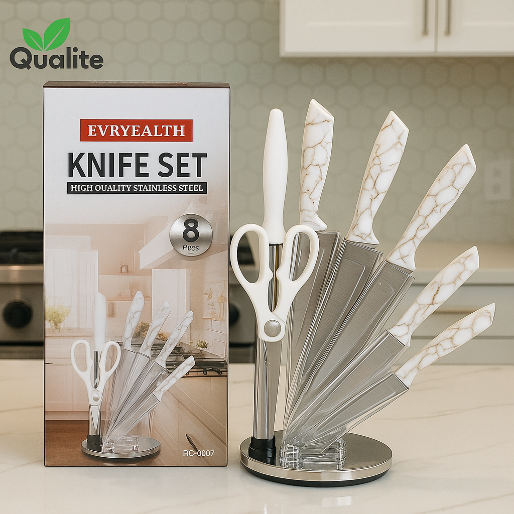 8 PCS Acrylic-Based Stainless Steel Kitchen Knife Set with 360° Rotating Stand