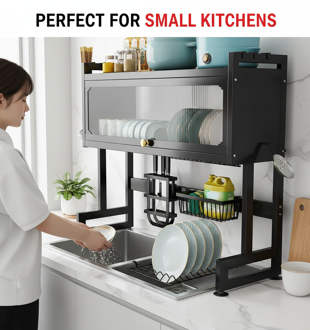 Metal Kitchen Sink Rack Large Size Dish Rack With Single Cabinet