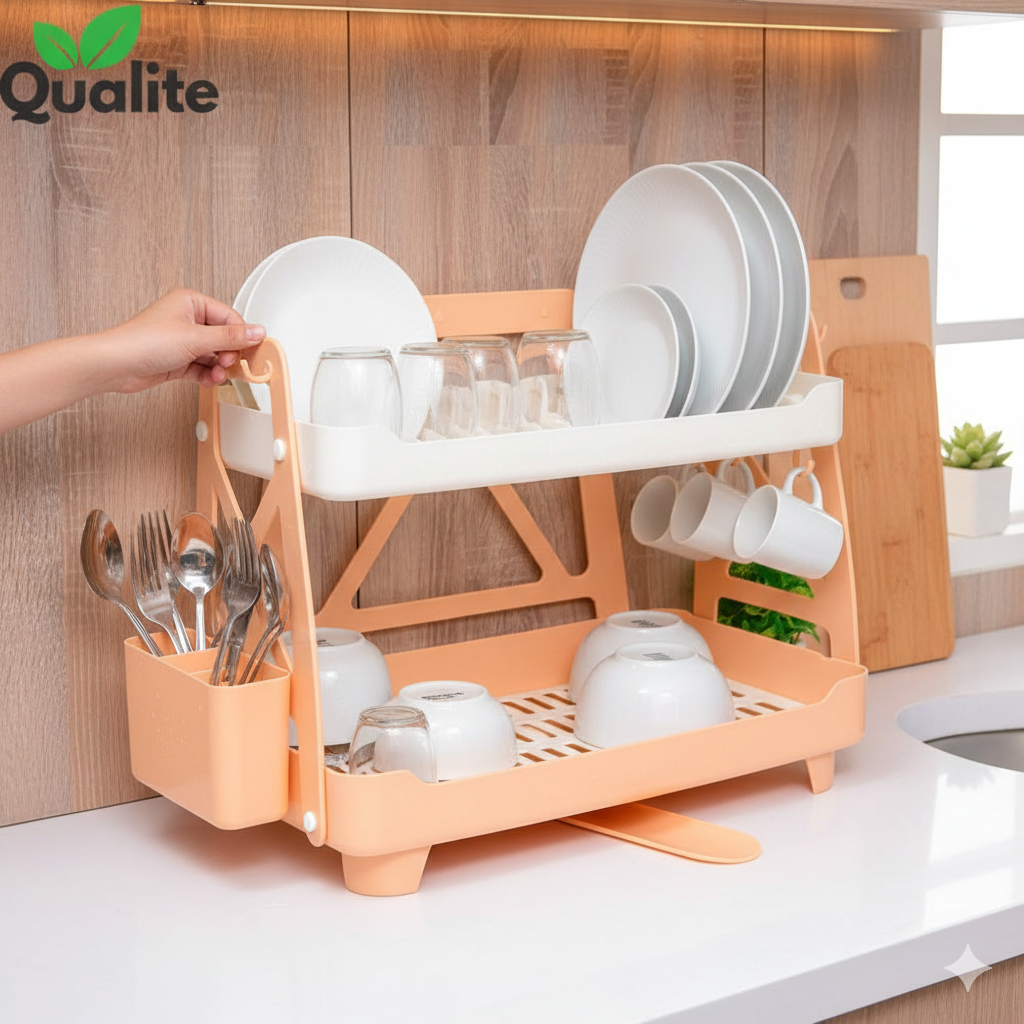 Dish Drying with a Compact, Space Saving Two Tier Rack, Premium Storage Rack