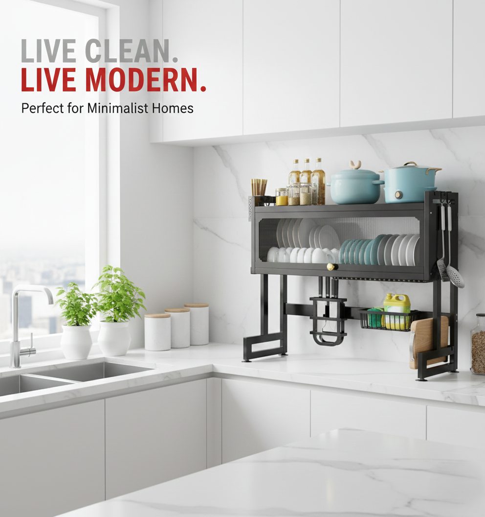 Metal Kitchen Sink Rack Large Size Dish Rack With Single Cabinet