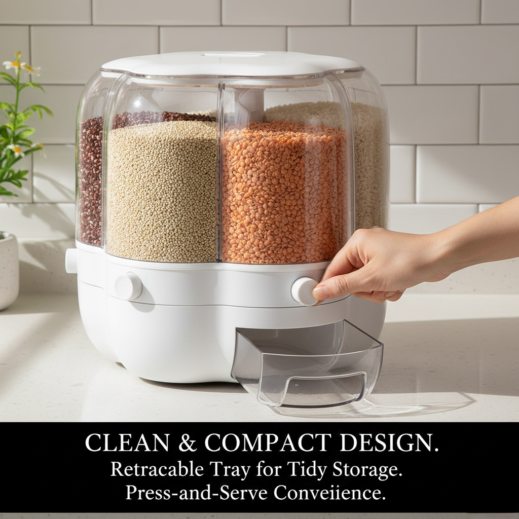 Kitchen Food Rotating Rice Dispenser Grain Storage Container