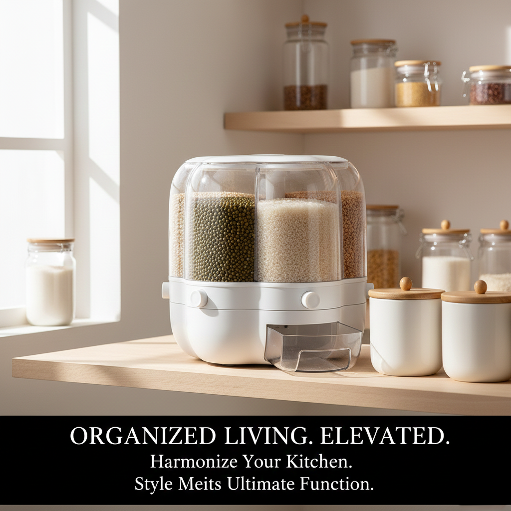 Kitchen Food Rotating Rice Dispenser Grain Storage Container