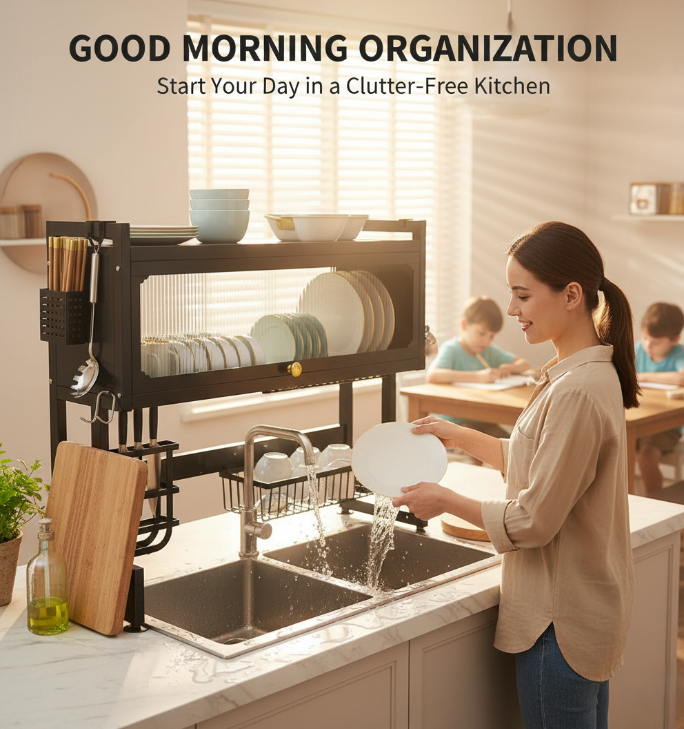 Metal Kitchen Sink Rack Large Size Dish Rack With Single Cabinet