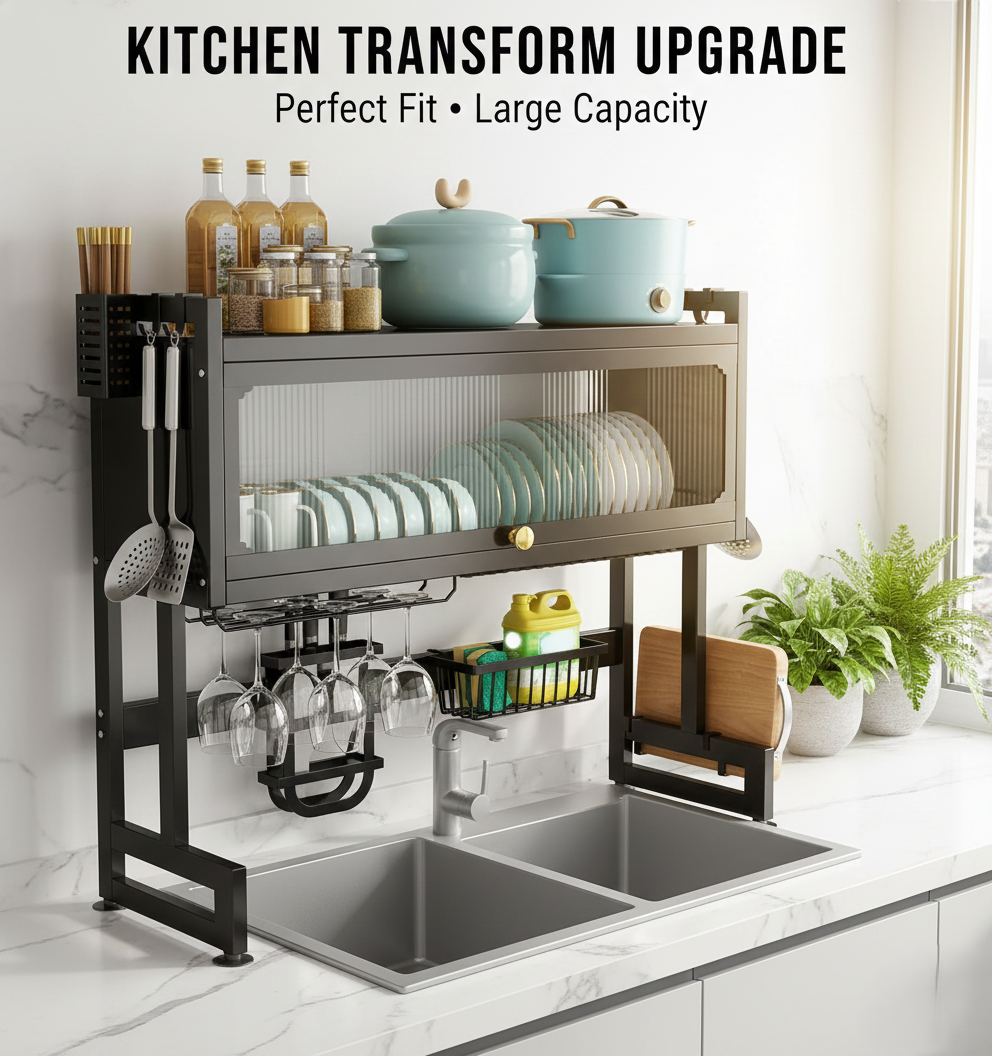 Metal Kitchen Sink Rack Large Size Dish Rack With Single Cabinet